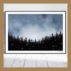 A262アートポスター ミッドセンチュリー インテリア モダン 星空 森 夜空