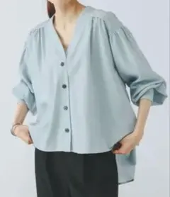 【GLOBAL WORK】ライトブルー UVプロテクトシアーカーデブラウス