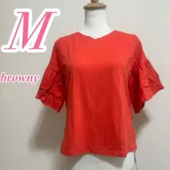 BROWNY ブラウニー M フリル レッド カットソー きれいめ 綿 シルクのサムネイル
