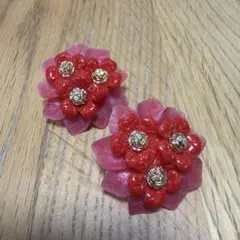 ヴィンテージ　お花　イヤリング　赤　レッド