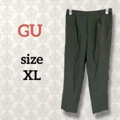 GU【XL】起毛タックテーパードパンツ ウエストゴム カーキ カジュアル 無地