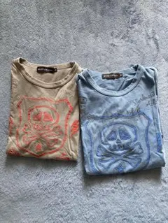 【最終】BLUE CROSS スカルプリント&刺繍　Tシャツ 2枚セット　S.M