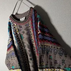 オーストラリア製★肉厚3Dニット レトロデザイン 凸凹 配色良好 人気Lサイズ