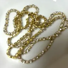 2㎜幅　キラキラ　ラインストーン　チェーン　パール　ゴールド