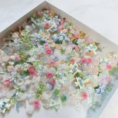 【50個】ブルーグリーン素材mix　春　ネイルパーツ　デコパーツ まとめ売り