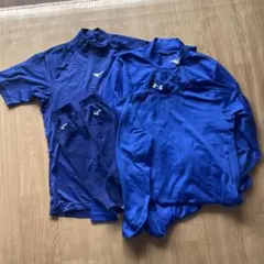 【Mizuno 、アンダーアーマー】アンダーシャツ 3点セット 青 ストッキング