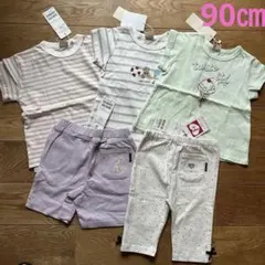 ５点セット　新品　プティマイン　半袖トップス　パンツ　ハート刺繍　うさぎ刺繍