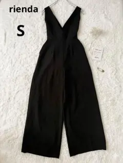 美品 rienda バックレースアップ ワイド オールインワン サロペット黒 Sのサムネイル