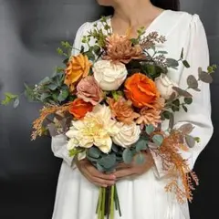 春婚・前撮りに♪2点セット ウェディングブーケ オレンジ×ホワイト 上品華やか☆