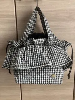 Saha by elliee ギンガムチェック柄 キルティングバッグとローズ巾着