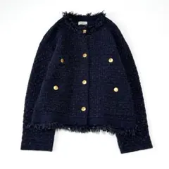 近年✨ 極美品 IENA ツイードニットジャケット ネイビー 金ボタンのサムネイル