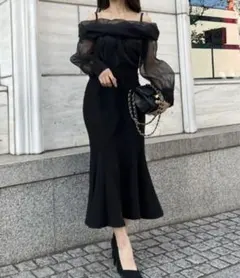 オーガンジーオフショルダーマーメイドドレスのサムネイル