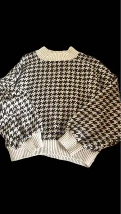 ハウンドトゥースパターン ニットセーター