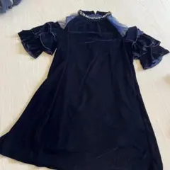 ネイビー ビジュー付きハイネックドレス