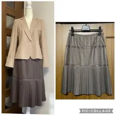 レリアン　未使用　切替プリーツスカート　ウールシルク混
