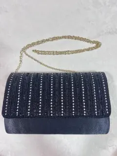 ブラック　ビーズ装飾 パーティーバッグ