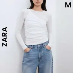 【ZARA】ザラ ドレープダブルレイヤーリブ　トップス 白