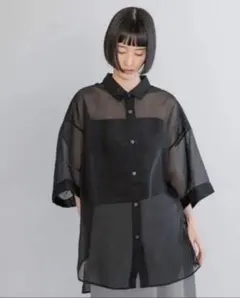 アンフィーロunfilo⭐︎シアーサファリシャツ、黒Mサイズ美品 | Mercari