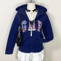 y2k GAP パーカー ロゴ スパンコール アメリカ国旗 平成ギャル グランジ