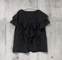 JOURNAL STANDARD キョウネンコットンボイル フリルブラウス 黒のサムネイル