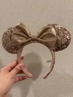 (新品未使用)ミニーマウス耳カチューシャ ピンクゴールド　スパンコール