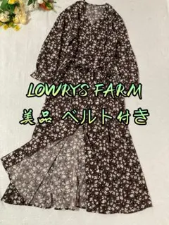 美品LOWRYS FARM長袖シャツロングワンピース花柄ベルト付き