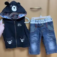 子供服 DOUBLE.B 90-95cm くま耳パーカー＆デニム 2点セット