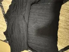 黒 ケーブルニット 長袖セーター