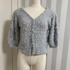 新品　チュールモールニット春夏半袖カーディガンのサムネイル