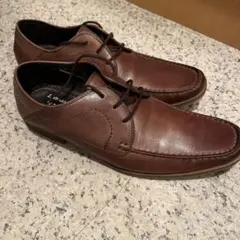 【ブラウン レザー カジュアルシューズ レースアップデザイン】