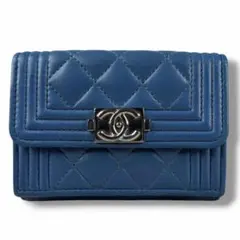 良品 CHANEL シャネル ボーイシャネル 折財布 財布 コンパクト ブルー