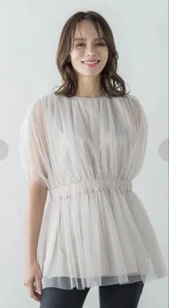 Viaggio Blu ビアッジョブルー　チュールギャザーブラウス　サイズ1のサムネイル