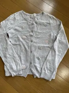 H&M グレー コットン スパンコール ハート カーディガン 122/128