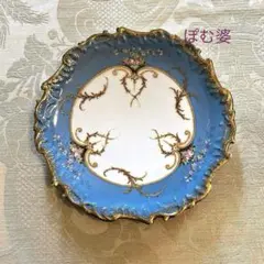 AK Limoges／リモージュ】金彩 金盛 手描き／皿「ピンクローズ