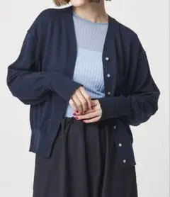 コンテ ♪ バイカラー Vネック カーディガン ブラウン