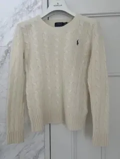【美品・カシミヤ混】ポロラルフローレン ケーブルニット 白 XS