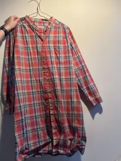 BEAMS HEART レッド系チェック シャツワンピース