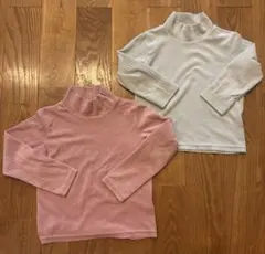 綺麗め！ストレッチフリースリブハイネック長袖ピンク＆グリーン130㎝2枚セット