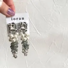 パール＆ビーズジャラジャラ✳︎シルバースクエア✳︎ハンドメイドピアス✳︎イヤリング