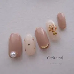 4508 ジェルネイルチップ ひまわり 向日葵ネイル フラワー ベージュ 花束