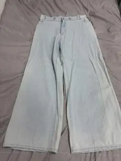ライトブルー ワイドレッグデニムパンツ