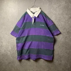 VINTAGE ラガーシャツ　ボーダー　紺　紫　刺繍　大きいサイズ