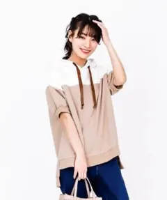 【axes femme】バイカラーパーカーＰＯ　ベージュ系