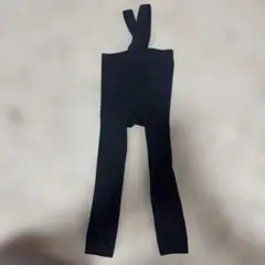 黒 リブ編み ストラップ付きパンツ