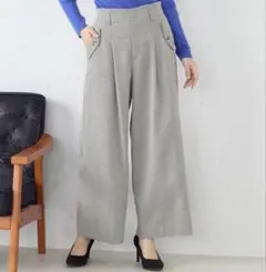 ◆未着用品◆ コムサイズム ヘリンボーン ワイドパンツ ブラック