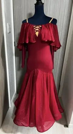 赤いオフショルダーダンスドレス　M