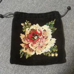 【美品】FEILER 花柄刺繍 ポーチ 黒