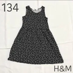 H&M キッズワンピース 130 140 女の子 花柄ワンピース 黒 ブラック