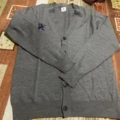 グレー Vネック カーディガン ライオン刺繍