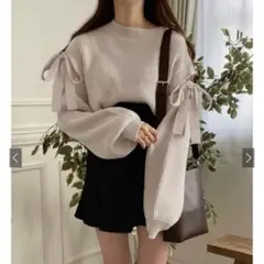 グレイル　ショルダーリボンニットトップス　アイボリー